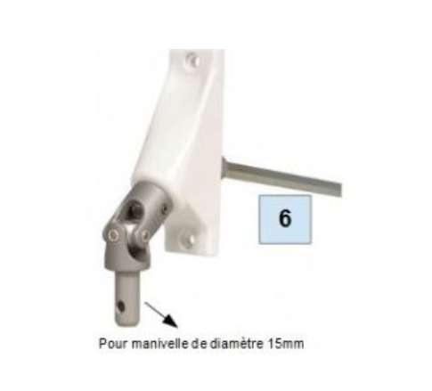 Double cardan 90° pour manivelle Ø 15mm avec tige carré 6 mm