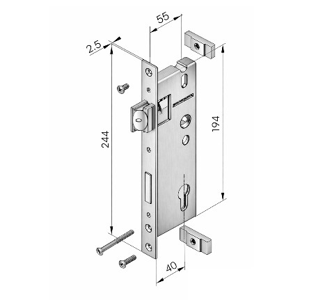 Serrure 1 point pêne dormant 1/2 tour axe à 43 mm INSTALLUX